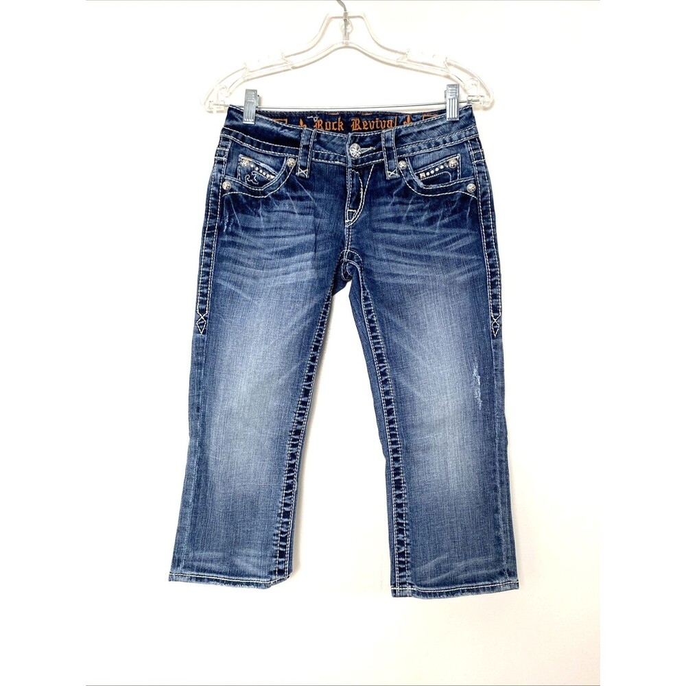 Rock Revival Blue Distressed Capri Jeans